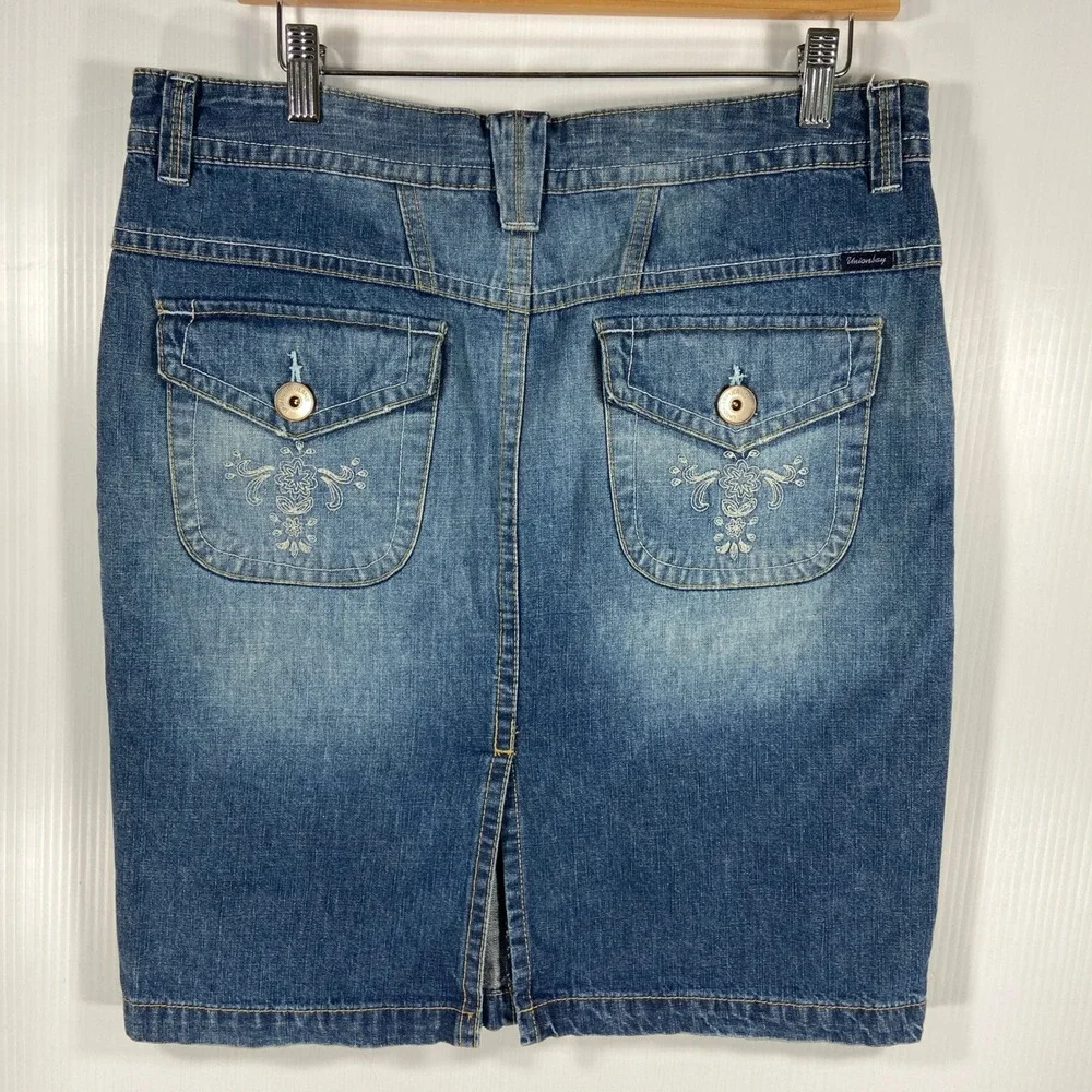 VTG Unionbay Y2K Blue Denim‎ Knee Length Skirt Junior Womens 11